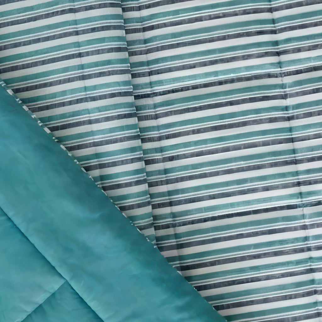 Mainstays All in One Reversible Comforter and Sheet Set- 7 Piece, Queen, Blue Pinstripe