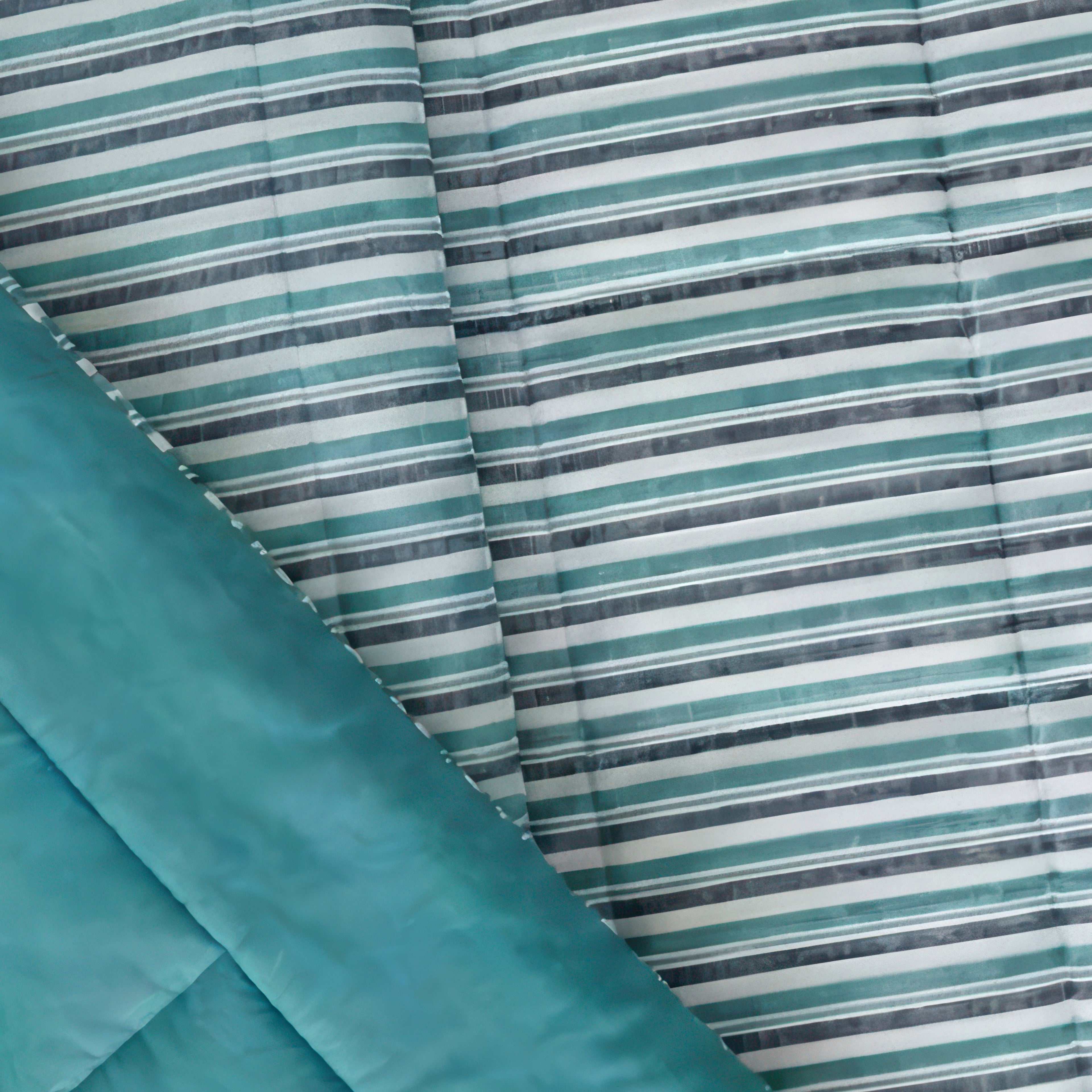 Mainstays All in One Reversible Comforter and Sheet Set- 7 Piece, Queen, Blue Pinstripe