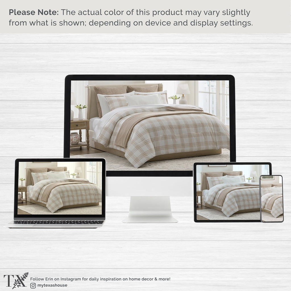 My Texas House Plaid 11-Piece Comforter Set with Sheets, Taupe, Queen