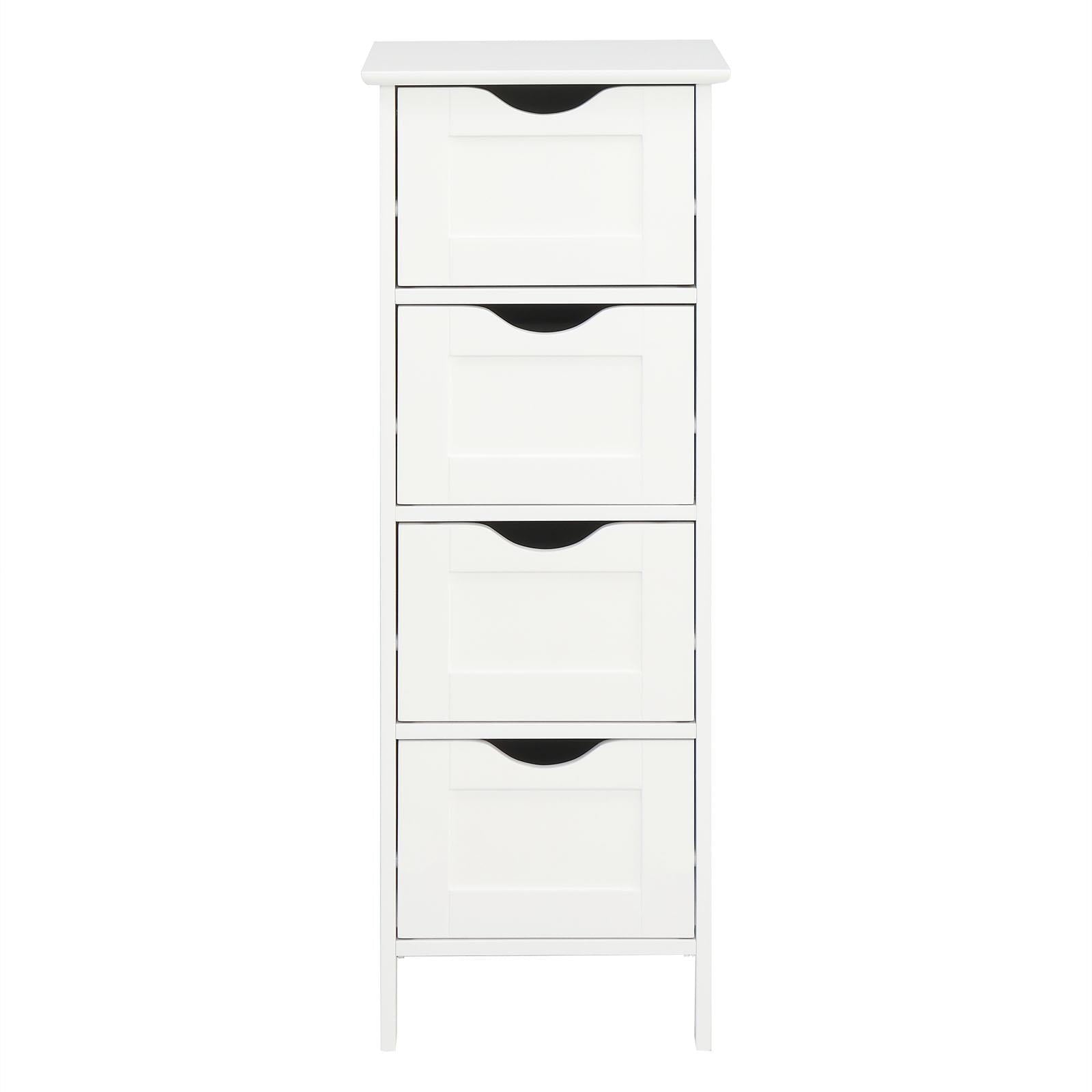 Ktaxon Bathroom Floor Storage Cabinet with 4 Drawers, Small Cabinet for Bedroom Kitchen, MDF White