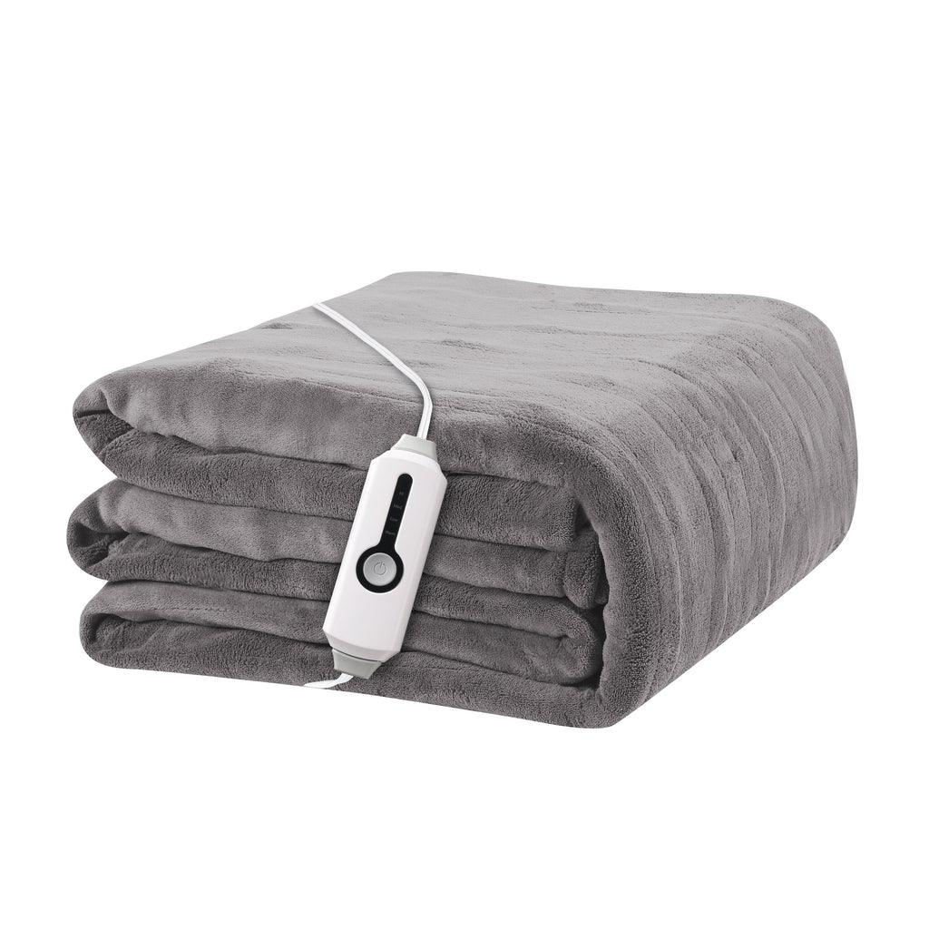 YAKEE Electric Heated Blanket 72"x84" Full Size - Soft Warm Coral Fleece, 4 Heat Levels, 10 Hours Auto-off, Machine Washable with Overheat Protection, Gray