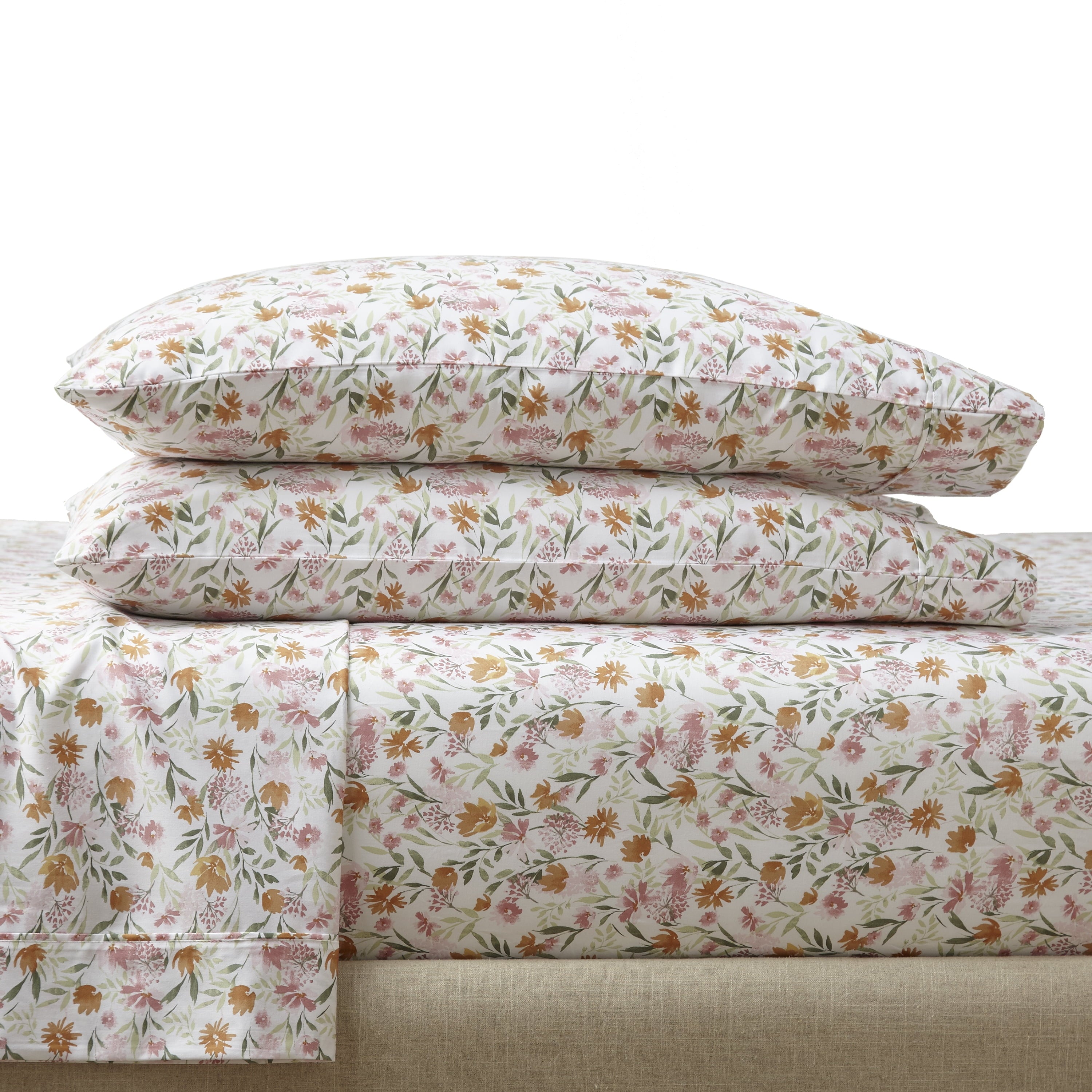 Better Homes & Gardens 4-Piece 300 Thread Count Sateen King Sheet Set, Floral Almond Biscuit