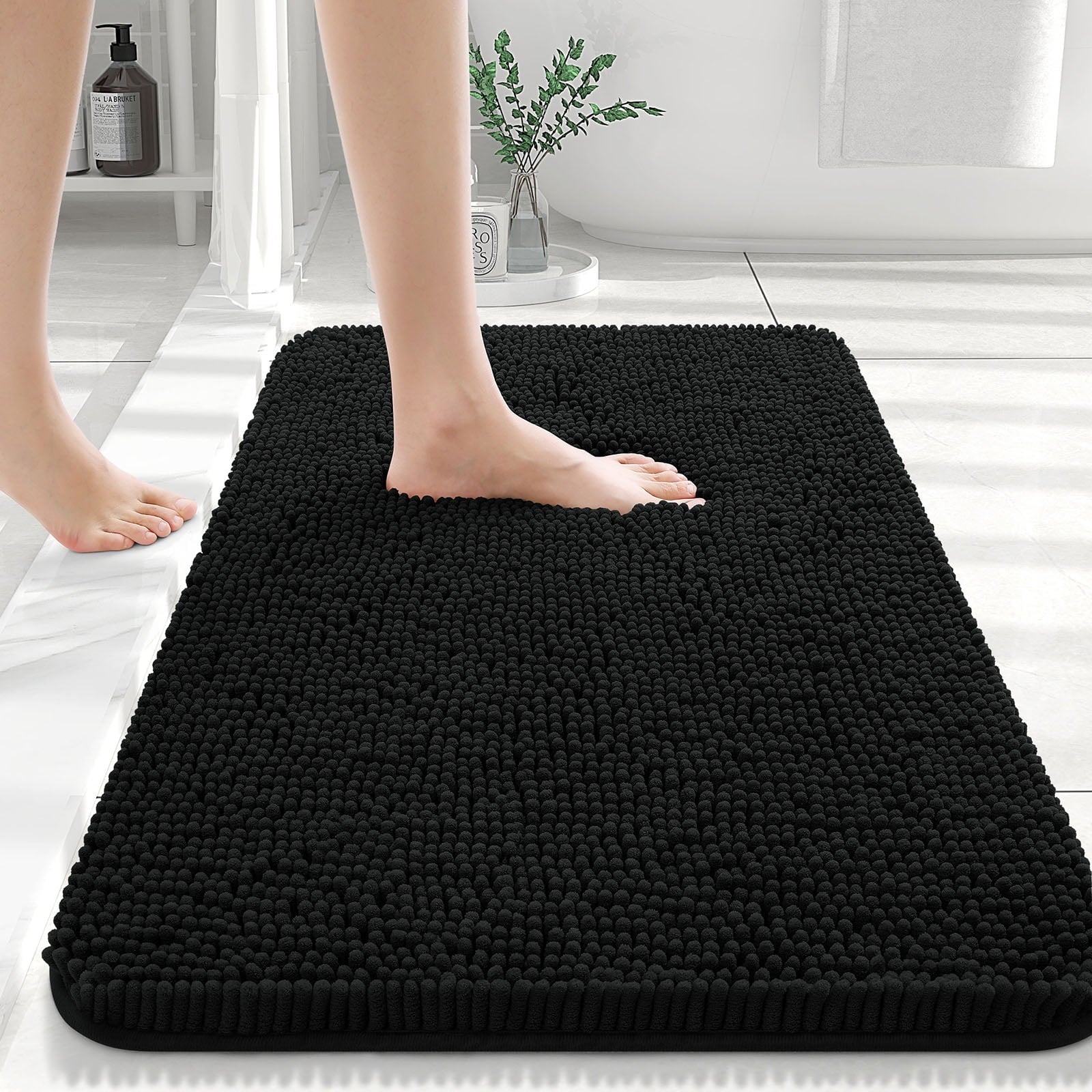 Buganda Bathroom Rugs 30x20, Quick Dry Machine Washable Chenille Bath Mats with Rubber Backing, Grey