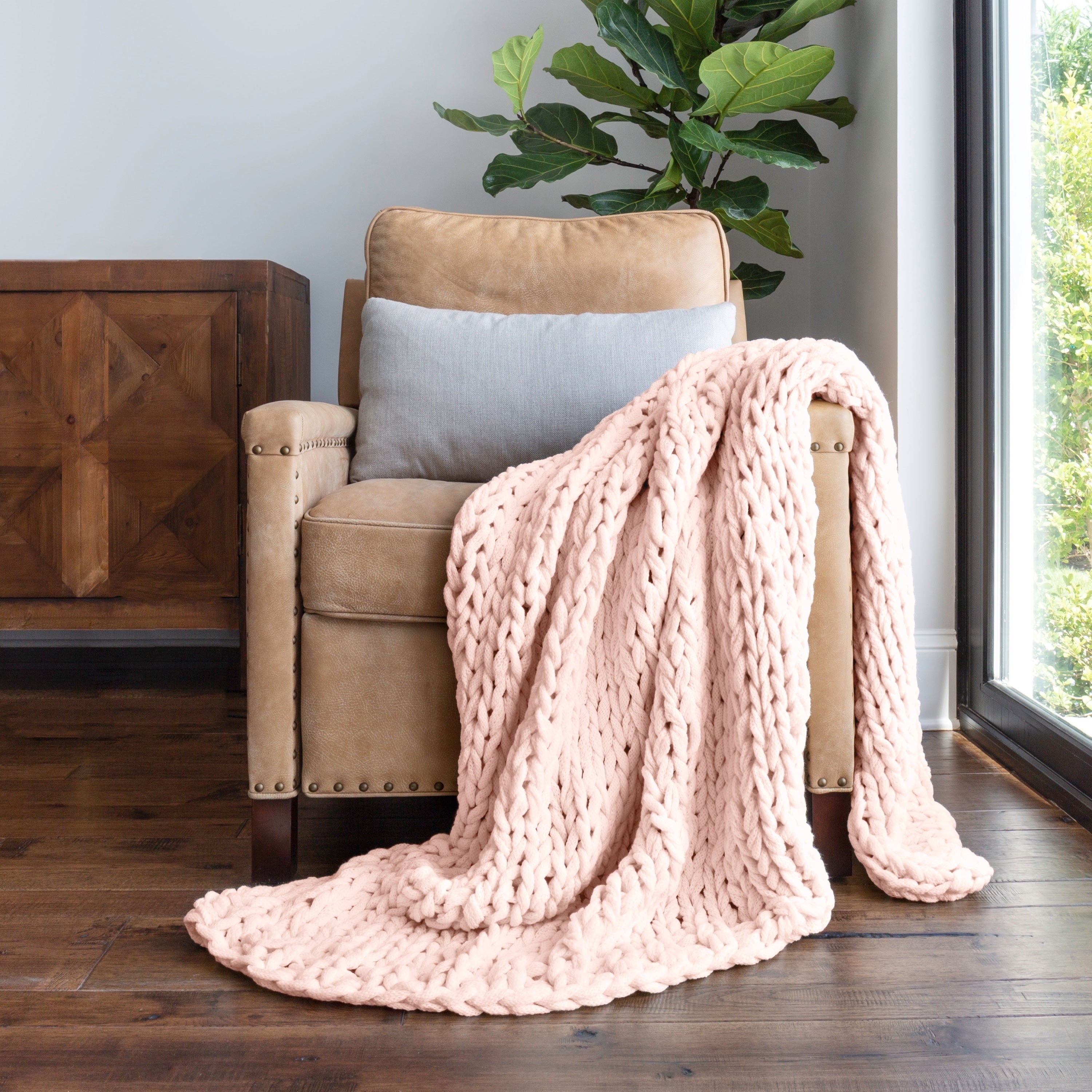 Comfort Canopy - Throw Blanket, Blush Pink Chunky Soft Acrylic Hand-Knit