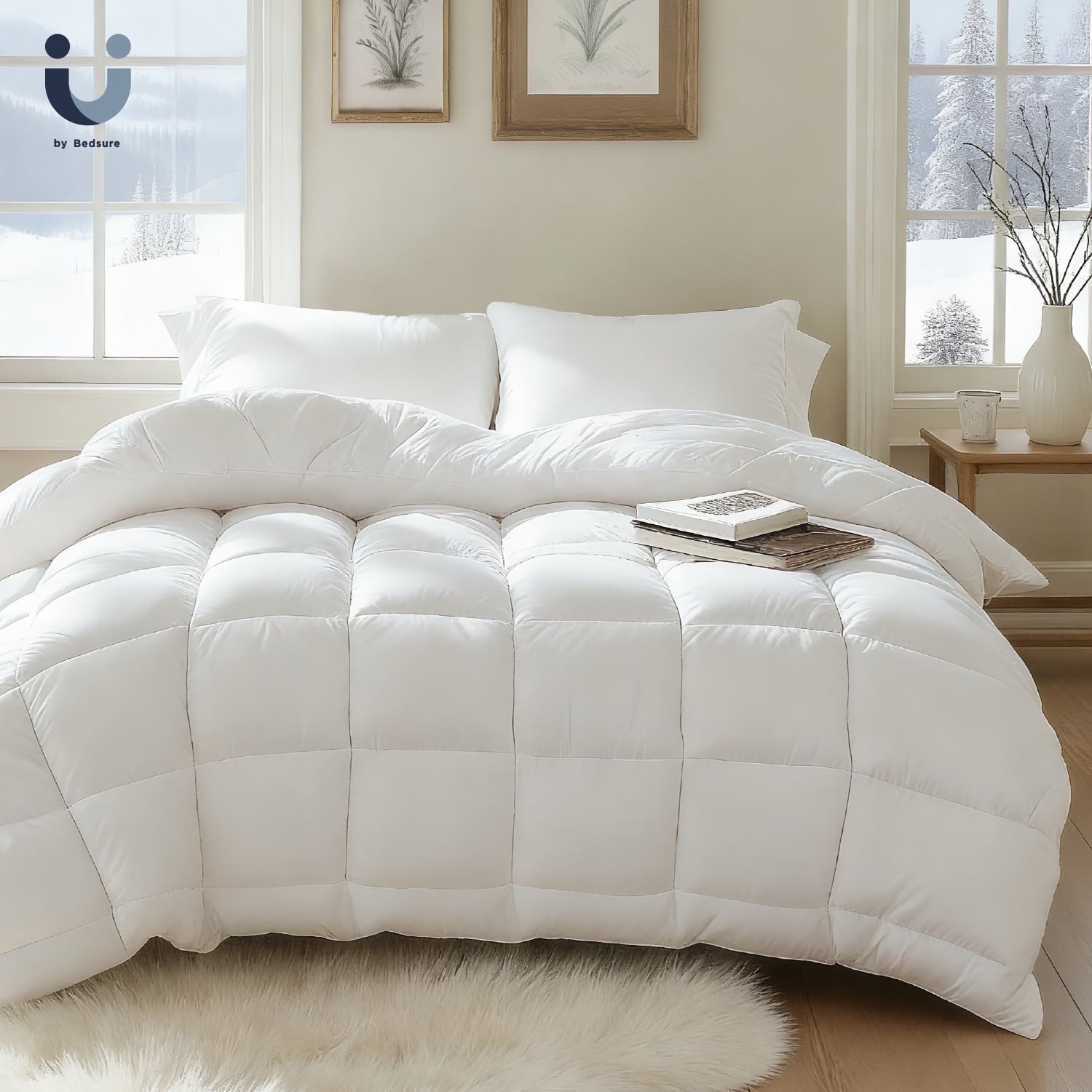 U by Bedsure Queen Comforter Duvet Insert, All Season Down Alternative, Fluffy Soft Bedding, Machine Washable with 8 Corner Tabs (White, 88x88 Inches)