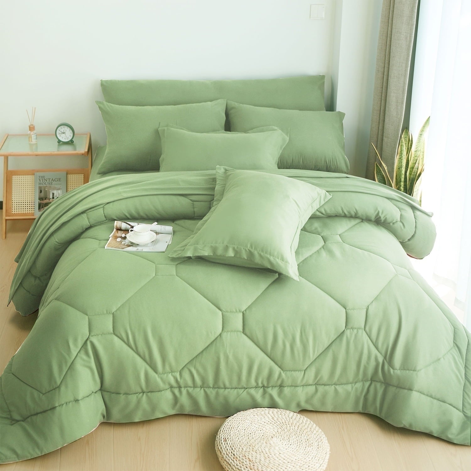 HIG 8 PCS Modern Comforter Set with Sheets All Season Bed in a Bag, Dark Gray, Queen Size