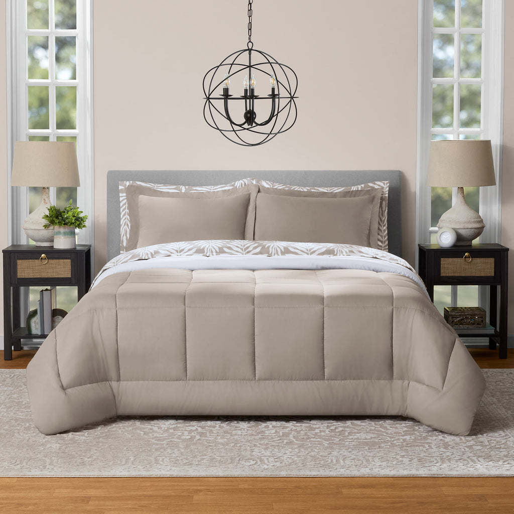 Mainstays All in One Reversible Comforter and Sheet Set- 7 Piece, Queen, Blue Pinstripe