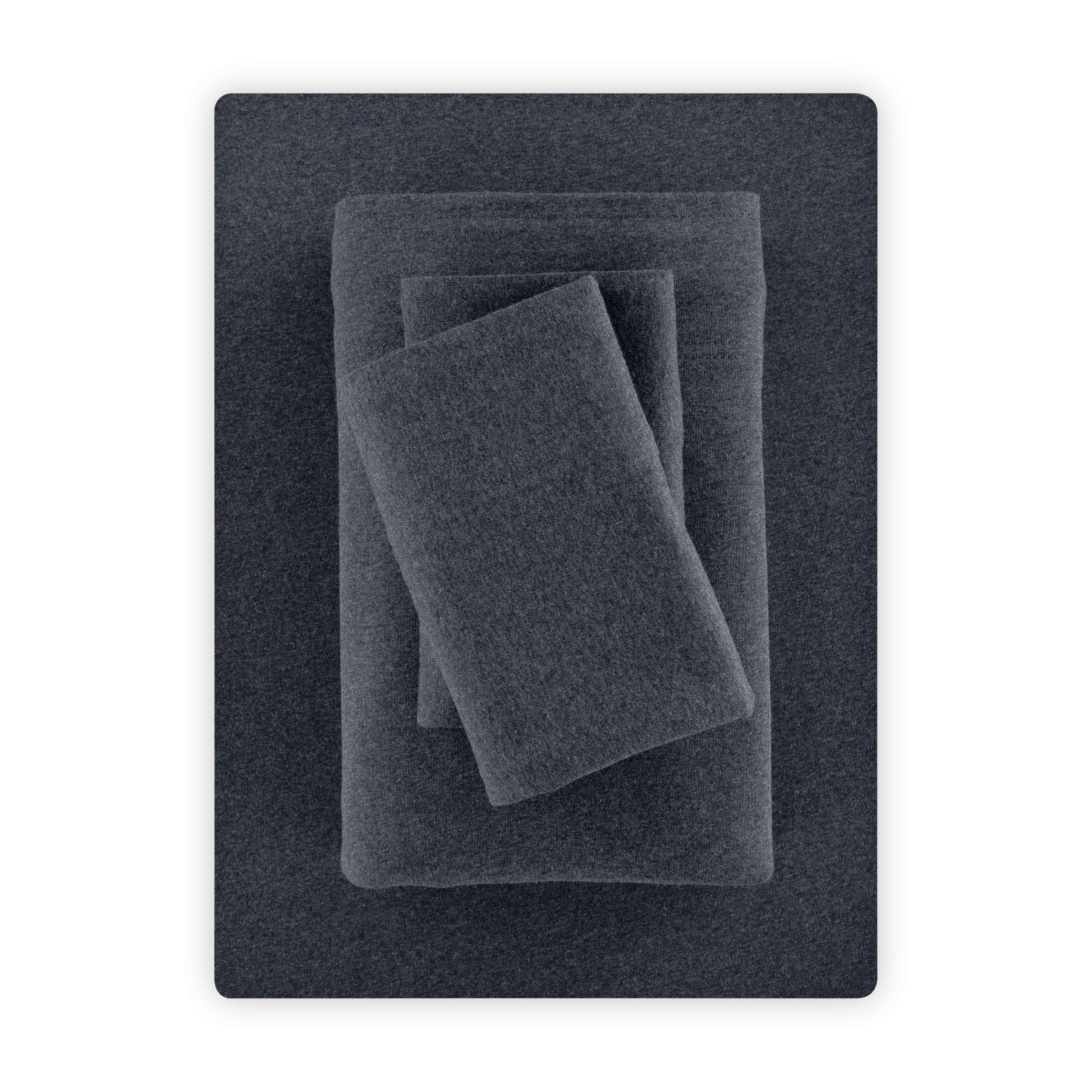 Mainstays Cotton Rich Extra Soft Jersey Bed Sheet Set, Queen, Charcoal, 4 Pieces