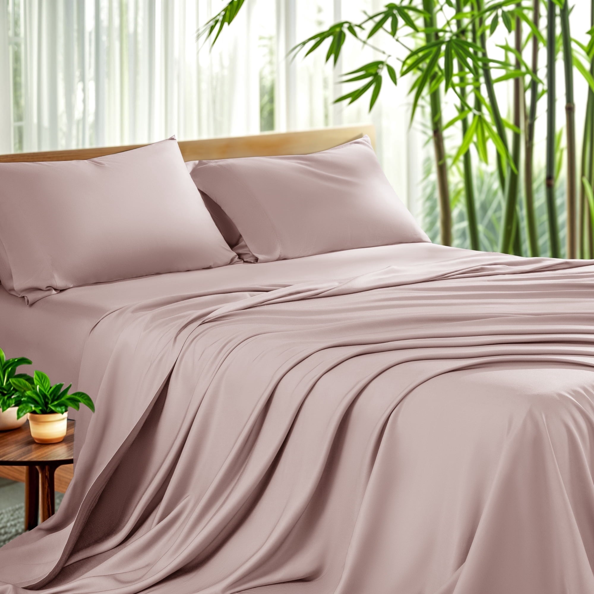 Sonoro Kate Luxury Bamboo Bed Sheet Set - Deep Pockets - 4 Piece, Queen, Dark Gray