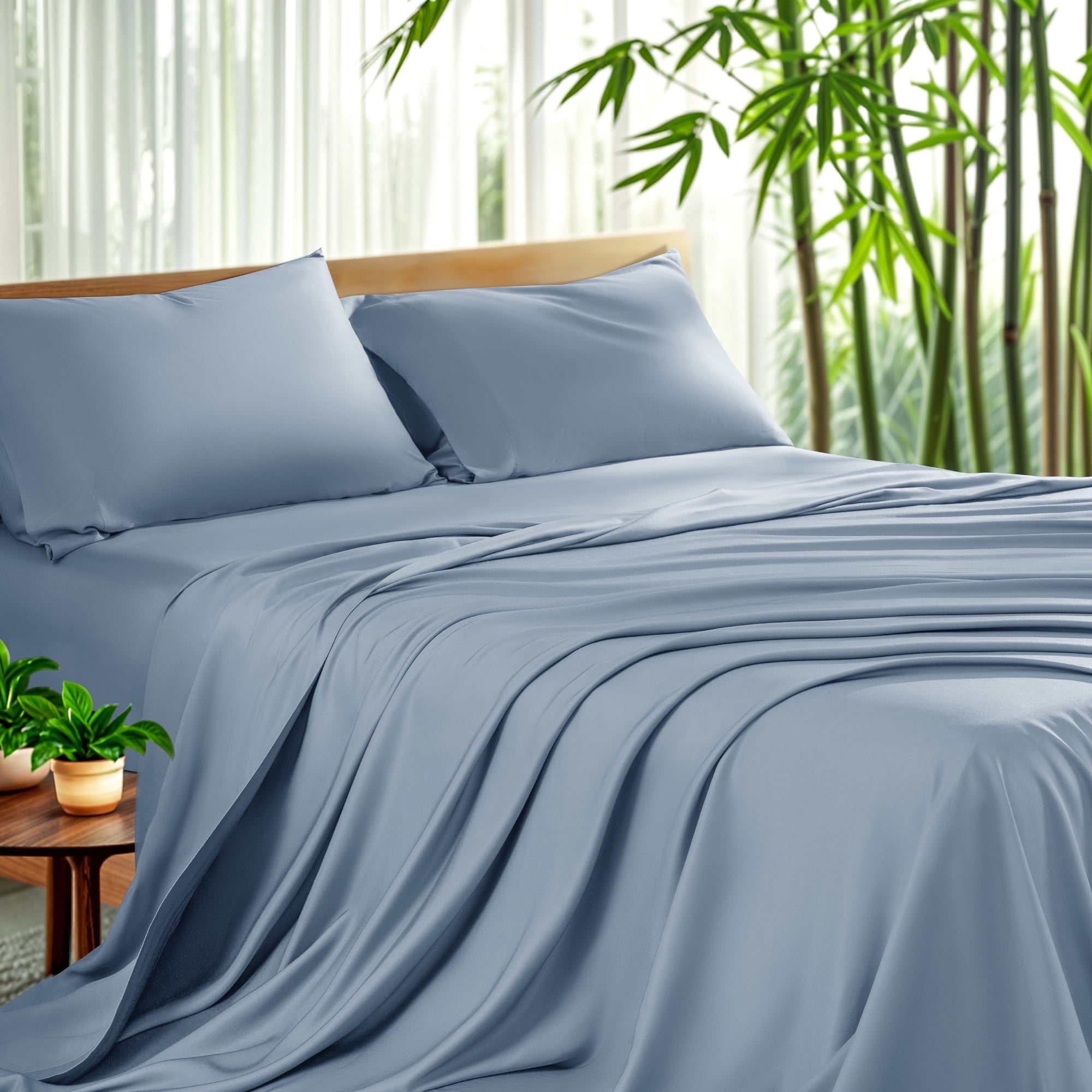 Sonoro Kate Luxury Bamboo Bed Sheet Set - Deep Pockets - 4 Piece, Queen, Dark Gray