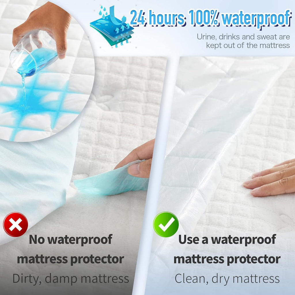 Queen Size Waterproof Mattress Pad Protector, Breathable Quilted Mattress Cover Noiseless Waterproof Fitted Sheet Mattress Topper Up to 21" Deep Pocket