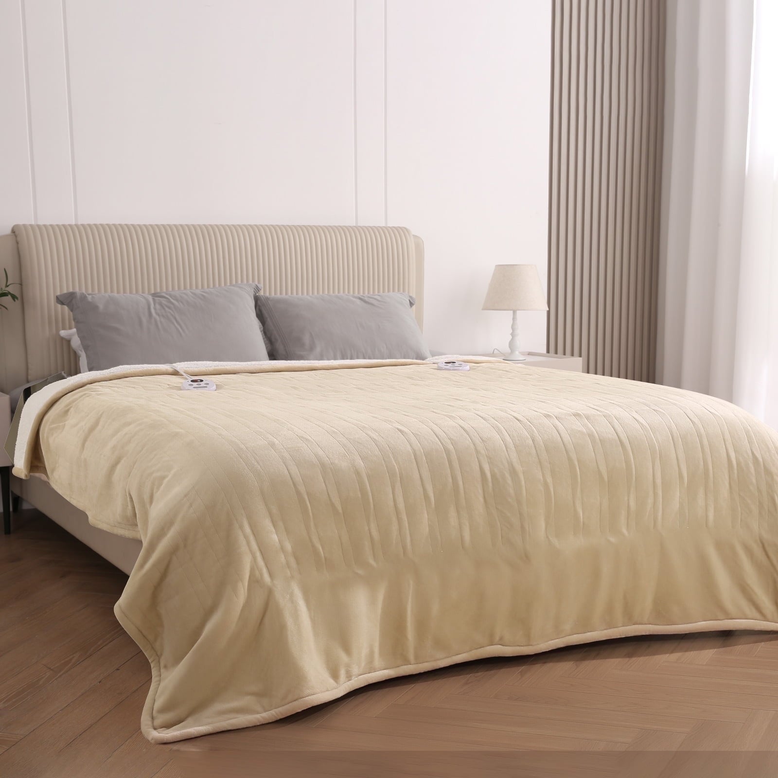 MARNUR Heated Blanket Queen Size 84''x90'', Fast Heating with Dual Controllers Electric Blanket, 10 Heating Levels, 10H Timer, Preheat Function - Beige