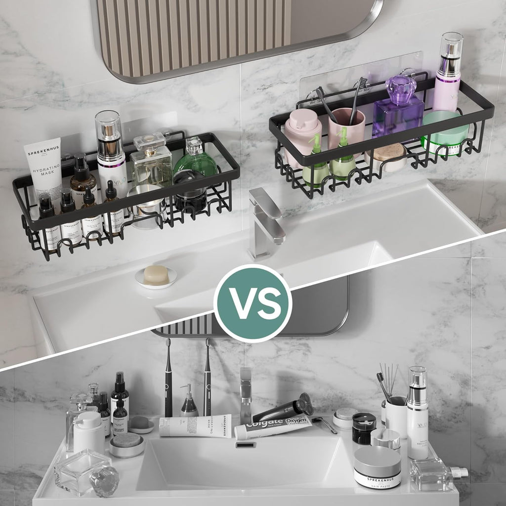 Ophanie Adhesive Shower Caddy 6 Pack, Large Capacity Bathroom Organizers and Storage, No Drilling Wall-Mounted Basket, Black