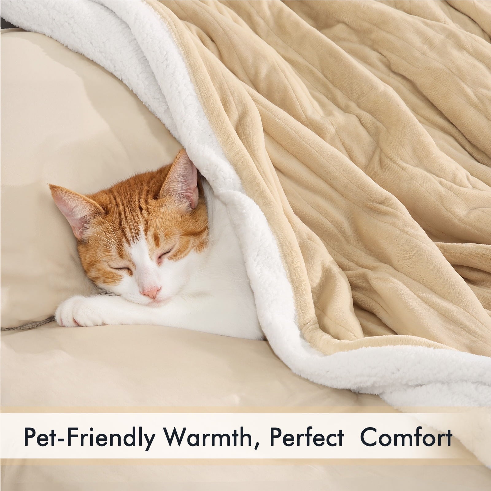 MARNUR Heated Blanket Queen Size 84''x90'', Fast Heating with Dual Controllers Electric Blanket, 10 Heating Levels, 10H Timer, Preheat Function - Beige