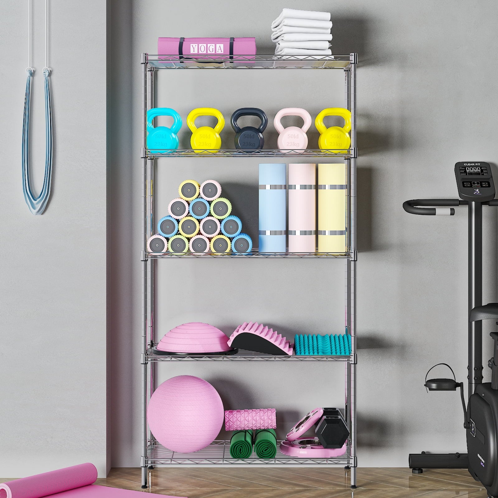 Ktaxon 5-Tier Wire Shelving Unit, Steel Storage Rack for Garage Office Kitchen Silver, 30" W x 14" D x 60" H