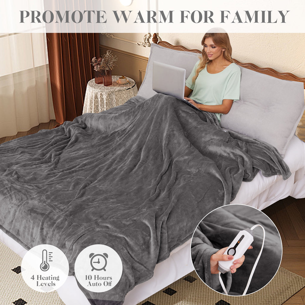GONUES Heated Blanket 72"x 84" Full Size Soft Warm Flannel Fast Heating, 4 Fast Heating Levels & 10H Auto-off, Heat Protection, Home Office, Grey