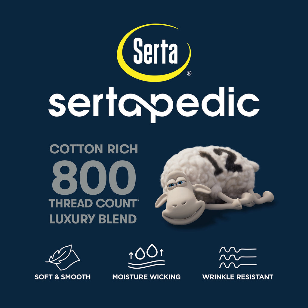 Serta 6-Piece 800 Thread Count Bright White Cotton Rich Adult Bed Sheet Set, Full - Deep Pocket